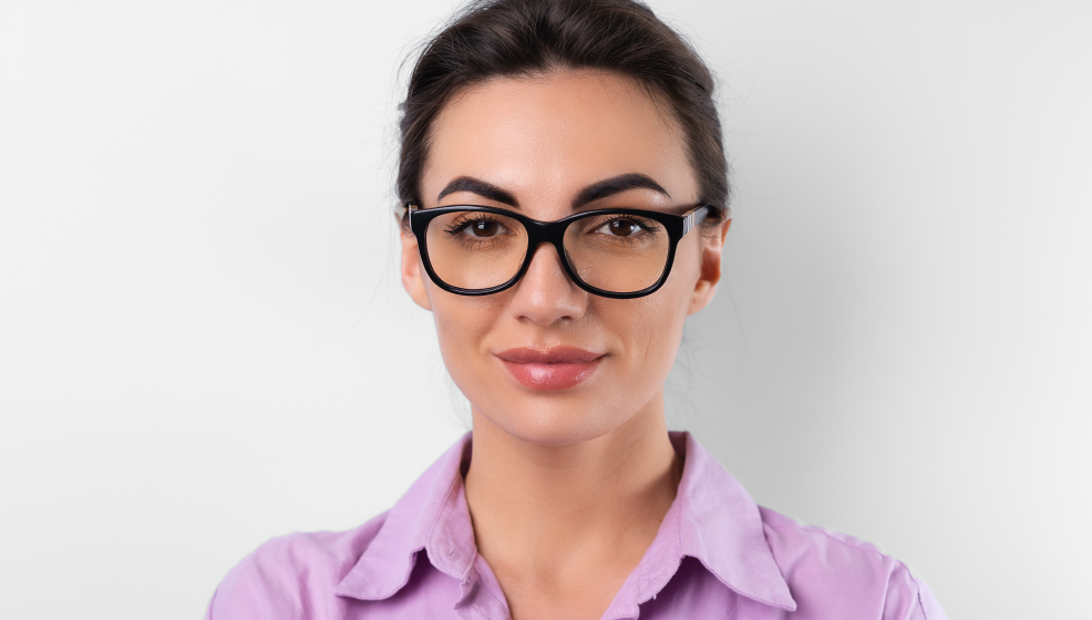 woman wearing black glasses
