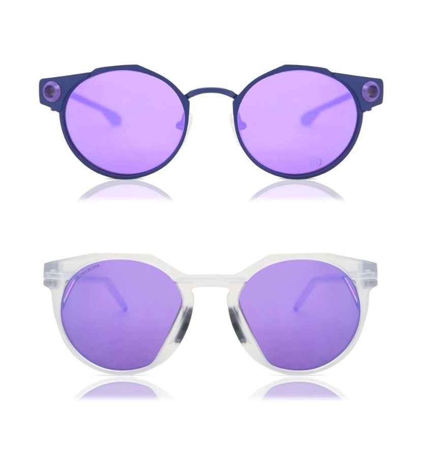 two pairs of medium purple-tinted glasses
