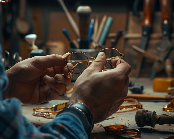 pair of hands handcrafting a pair of glasses