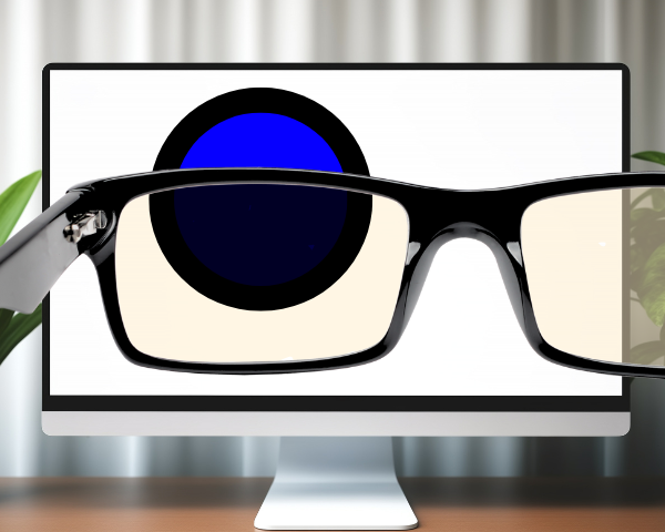 black and blue circle test blue light blocking glasses