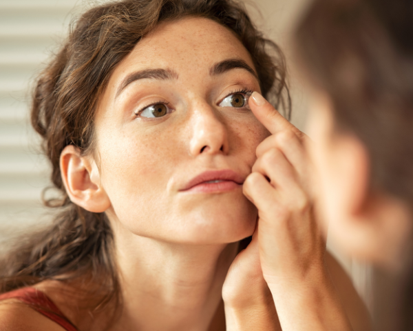 Woman putting contact lens in eye